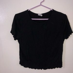 Ripped Black Crop Top with lettuce trim